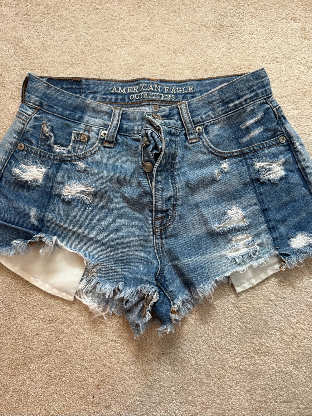 American Eagle Outfitters Medium Blue Distressed Denim Cutoff Shorts